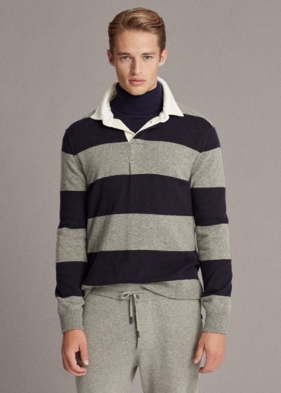 Sueter Ralph Lauren Hombre Grises / Azul Marino - Striped Cashmere Rugby - ZMTFS5496